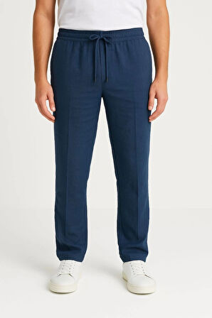 Erkek Keten Pantolon – Cepli, Beli astikli Ve Bağcıklı, Nefes Alan Rahat Kalıp, Yazlık Ve Baharlık Günlük Giyim, Şık  Konforlu Boru Paça odel  acivert