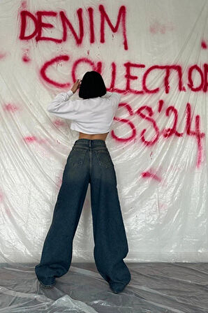 acivert Geniş Paça Jeans Pantolon