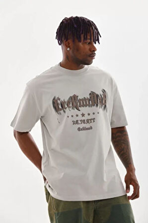 Unisex Baskılı Oversize Thirt  Gri