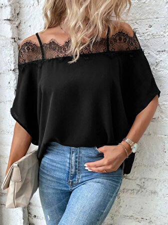 Kadın Askılı Dantel Janjan Krep Bluz