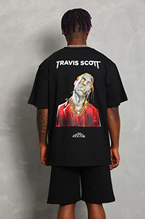 Unisex Oversize Baskılı Bisiklet Yaka Thirt  iyah