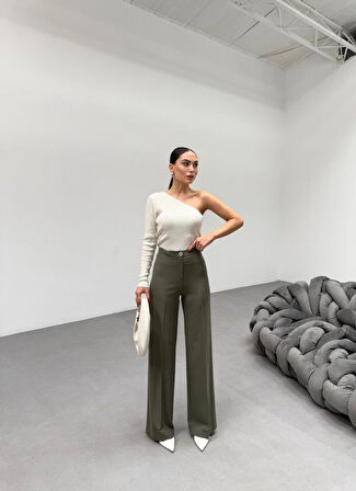 230 Gr Poly Viscose Lycra Metal Düğme Palazzo Pantolon