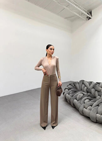 230 Gr Poly Viscose Lycra Metal Düğme Palazzo Pantolon