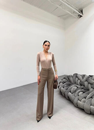 230 Gr Poly Viscose Lycra Metal Düğme Palazzo Pantolon