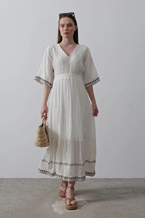 KolEtekNakışlıElbise  Beyaz