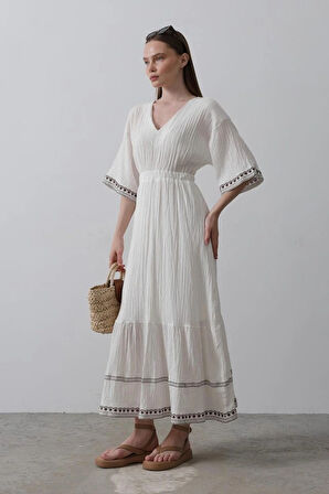 KolEtekNakışlıElbise  Beyaz