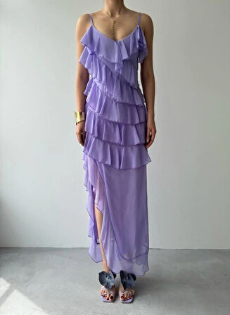 Ples Yırtmaç Detaylı Elbise