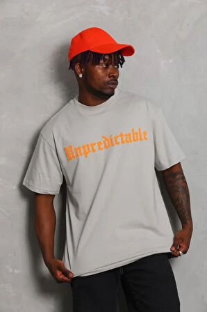 Unisex Oversize Baskılı Bisiklet Yaka Thirt  Gri