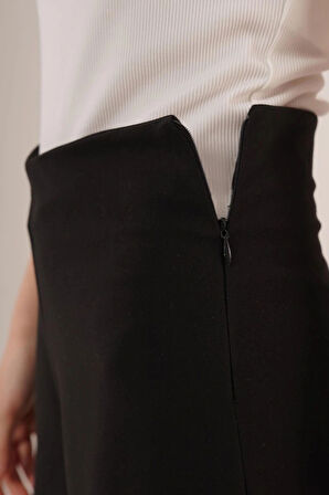 Bol Paça Yandan Fermuarlı iyah Kumaş Pantolon