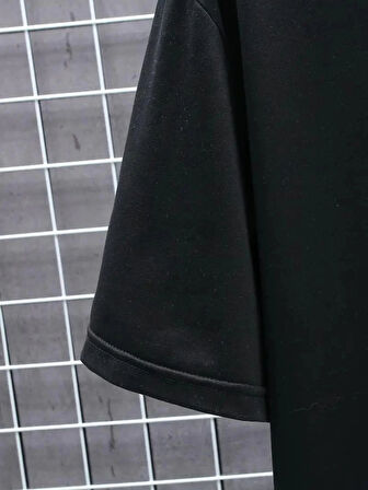 Baskılı Oversize Bisiklet Yaka Tshirt  iyah