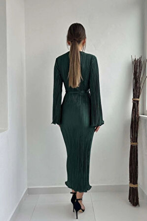 Zümrüt İspanyol Kol Piliseli Elbise