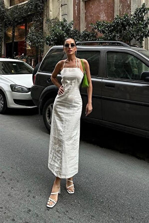 Trisha Sırt Dekolteli Keten Elbise 249620 EBİSE