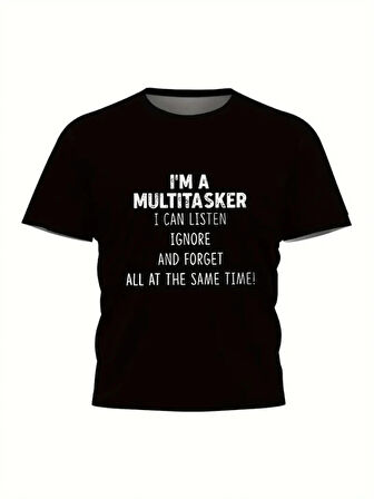 Baskılı Oversize Bisiklet Yaka Tshirt  iyah