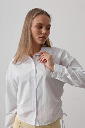 Yanları Bağlamalı Basic Gömlek  Beyaz