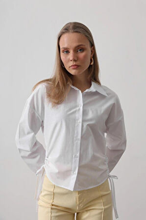 Yanları Bağlamalı Basic Gömlek  Beyaz