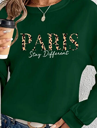 Kadın Uzun Kollu Bisiklet Yaka Desenli Viskon Iki Iplik Bluz