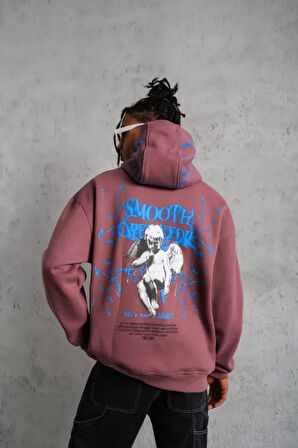 Erkek Yıldırım Baskılı Kapşonlu weat  Gül Kurusu