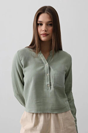 Cepli Hakim Yaka Bluz  Haki