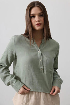 Cepli Hakim Yaka Bluz  Haki