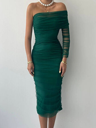 Polack Tek Omuz Tül Elbise