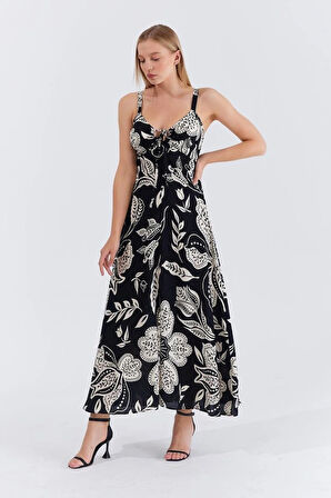 Askılı Viscon Elbise  iyah