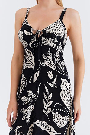 Askılı Viscon Elbise  iyah