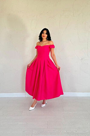 Fuşya Jakarlı Elbise