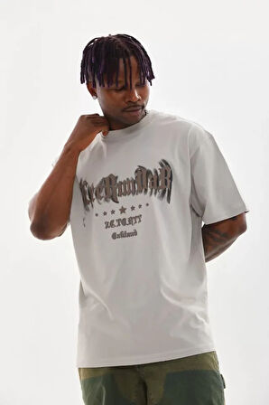Unisex Baskılı Oversize Thirt  Gri