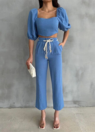 KETEN CROP KARPUZ KO BUZPANTOON HAIR KEERİ  avi