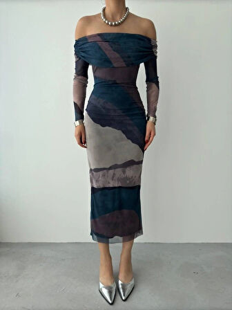 evilla adonna Yaka Tül Elbise