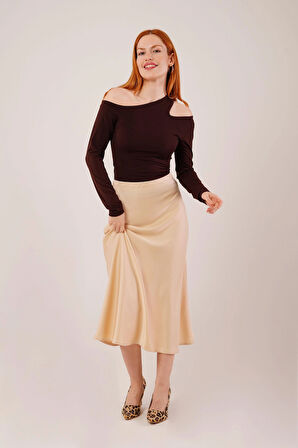 Çan Kesim Midi Krem aten Etek