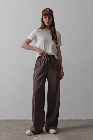 Beli Lastikli Bol Paça Pantolon  Kahve