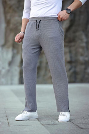 Erkek Paça Yırtmaçlı Burgu elanik Dokulu Jogger Buggy Pantalon Rahat Kalıp  Gri