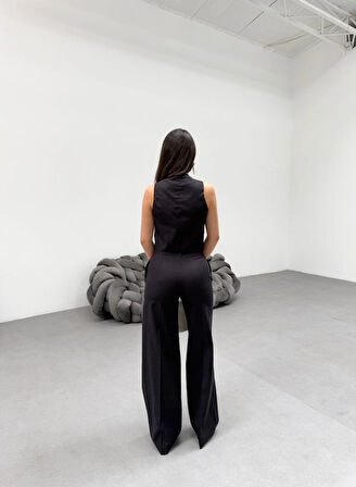 Toskana Keten Kruvaze Yaka Tek Düğmeli̇ Yelek Pantolon Takim