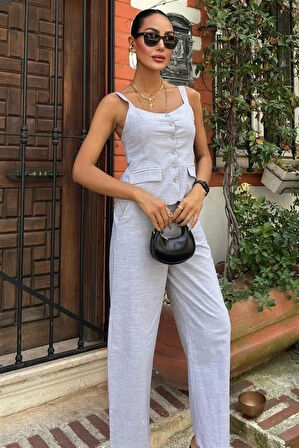 Kalın Askılı Bluz Pantolon Keten Takım 10187