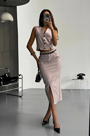 YELEKÖNDEN YIRTMAÇLI ETEK TK ŞANTUK KETEN  Lila