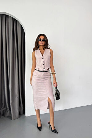 YELEKÖNDEN YIRTMAÇLI ETEK TK ŞANTUK KETEN  Lila