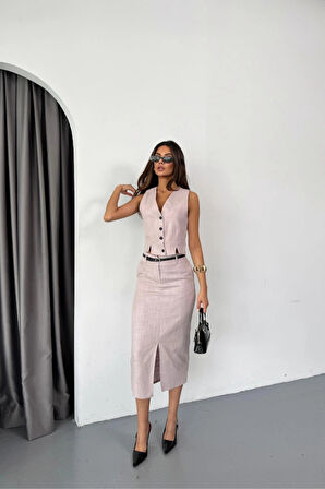 YELEKÖNDEN YIRTMAÇLI ETEK TK ŞANTUK KETEN  Lila