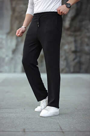 Erkek Paça Yırtmaçlı Burgu elanik Dokulu Jogger Buggy Pantalon Rahat Kalıp  iyah