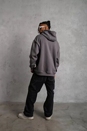 Erkek Düz Kapüşonlu Sweat  Gri