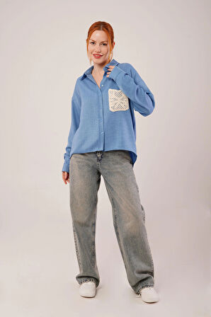 Etnik Cep Detaylı avi Gömlek