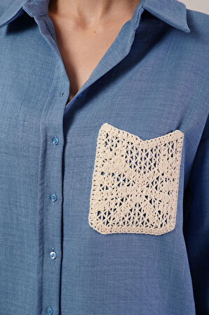 Etnik Cep Detaylı avi Gömlek