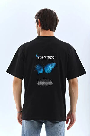 Unisex Bisiklet Yaka Baskılı Oversize Thirt  iyah