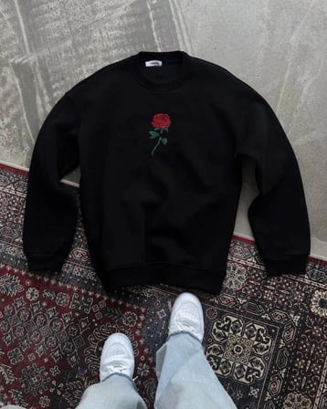 Unisex Bisiklet Yaka Ön Ve Arka Baskılı weathirt  iyah