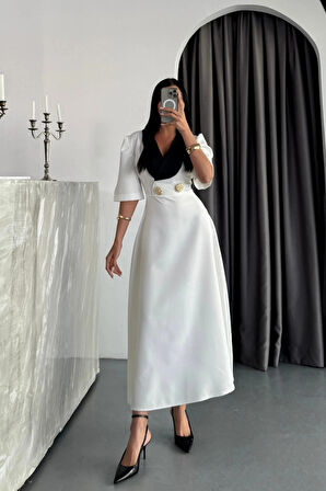 TAARI ELBİE CEKET YAKA GOLD DÜĞE DETAYLI KIA KOL  Beyaz