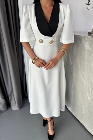 TAARI ELBİE CEKET YAKA GOLD DÜĞE DETAYLI KIA KOL  Beyaz