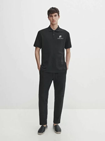 Yakası Düğmeli Yakalı Pike Baskılı Thirt  Beyaz