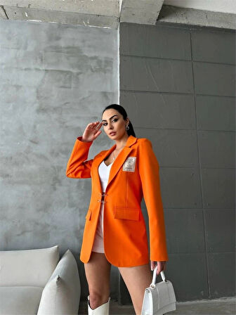 EO ETİKETİ ÇENGEİ İĞNE DETAYI CEKET  Orange