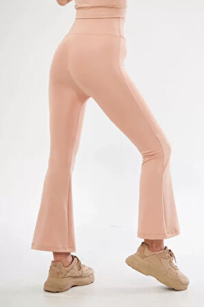 Dalgıç Yüksel Bel İspanyol Paça Tayt  Bej