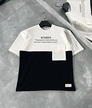 Unisex Torba Cep Detaylı  Parçalı Thirt  iyah